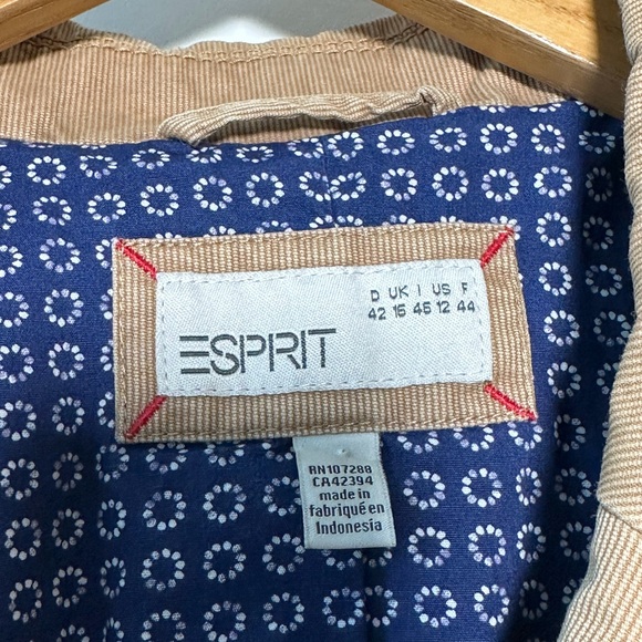 Vintage Esprit Tan Jacket with Blue Patterned Lining - Size M - Picture 2 of 8
